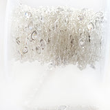 clear quartz bezel bazari natural semi-precious gemstone beads silver rosary chain for a necklace, earrings, anklet, and bracelet making.