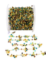 multi color gemstone bead chain 24k gold plated over silver, women jewelry making necklaces, earrings, and bracelets bead chain.