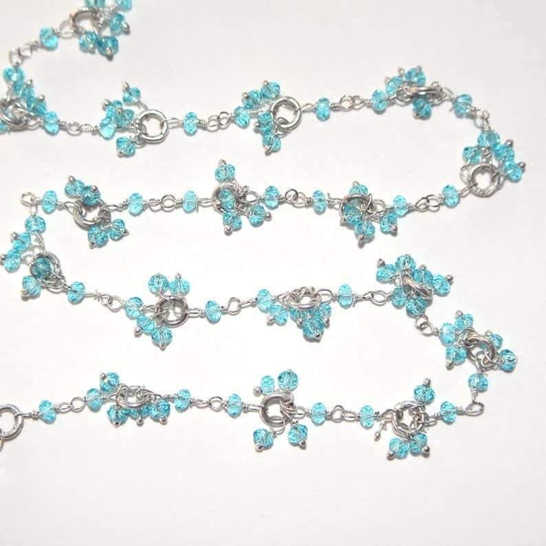 blue topaz gemstone bead chain 24k gold plated over silver, women jewelry making necklaces, earrings, and bracelets bead chain.