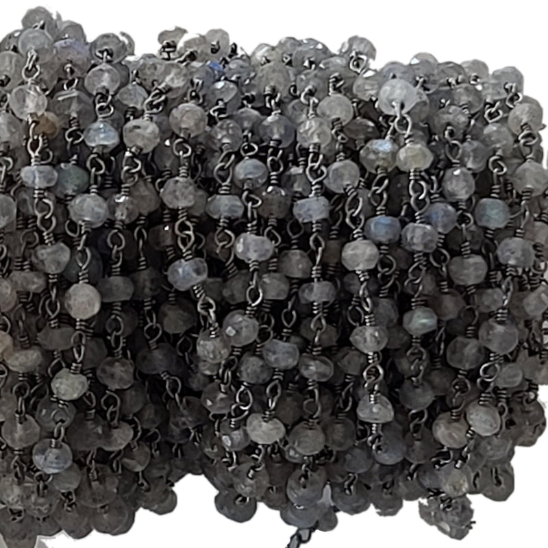 labradorite semi-precious gemstone beads black oxidized antique rosary chain for a necklace, earrings, anklet, and bracelet making.