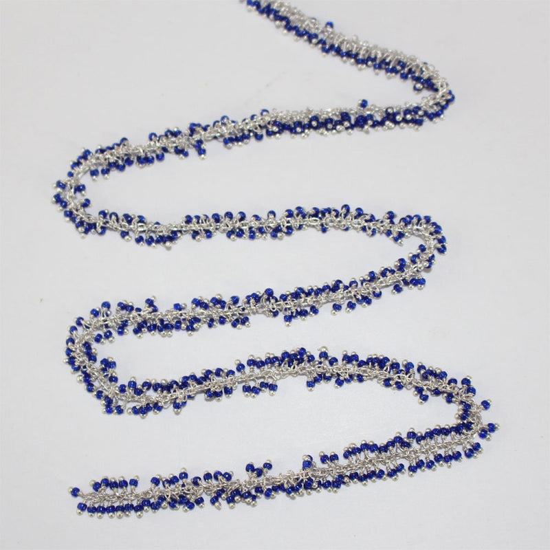 blue sapphire semi-precious gemstone beads 24k gold plated over silver rosary chain for a necklace, earrings, anklet, and bracelet making.