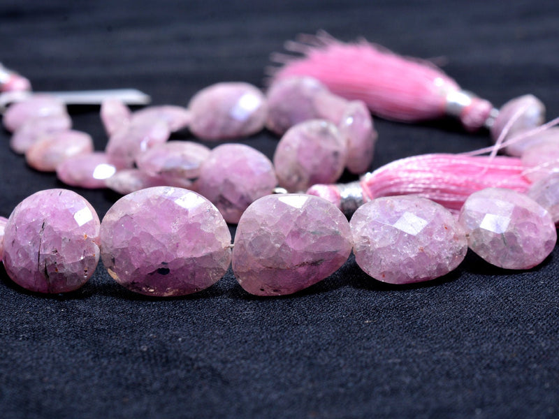 Pink Grapolite natural semi-precious gemstone bead strands, flat tumble-shaped 4-inch long bead strand, faceted bead size 10mm handmade gemstone bead strand 32 Carat, women jewelry making necklaces, earrings, and bracelets bead strands.
