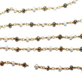 pyrite & freshwater pearl semi-precious gemstone beads 24k gold plated over silver rosary chain for a necklace, earrings, anklet, and bracelet making.