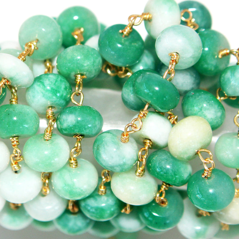 green aventurine semi-precious gemstone beads black oxidized antique rosary chain for a necklace, earrings, anklet, and bracelet making.