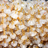 golden rutilated semi-precious gemstone beads black oxidized antique rosary chain for a necklace, earrings, anklet, and bracelet making.