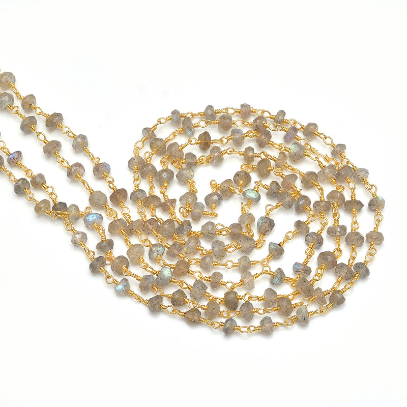 labradorite semi-precious gemstone beads black oxidized antique rosary chain for a necklace, earrings, anklet, and bracelet making.