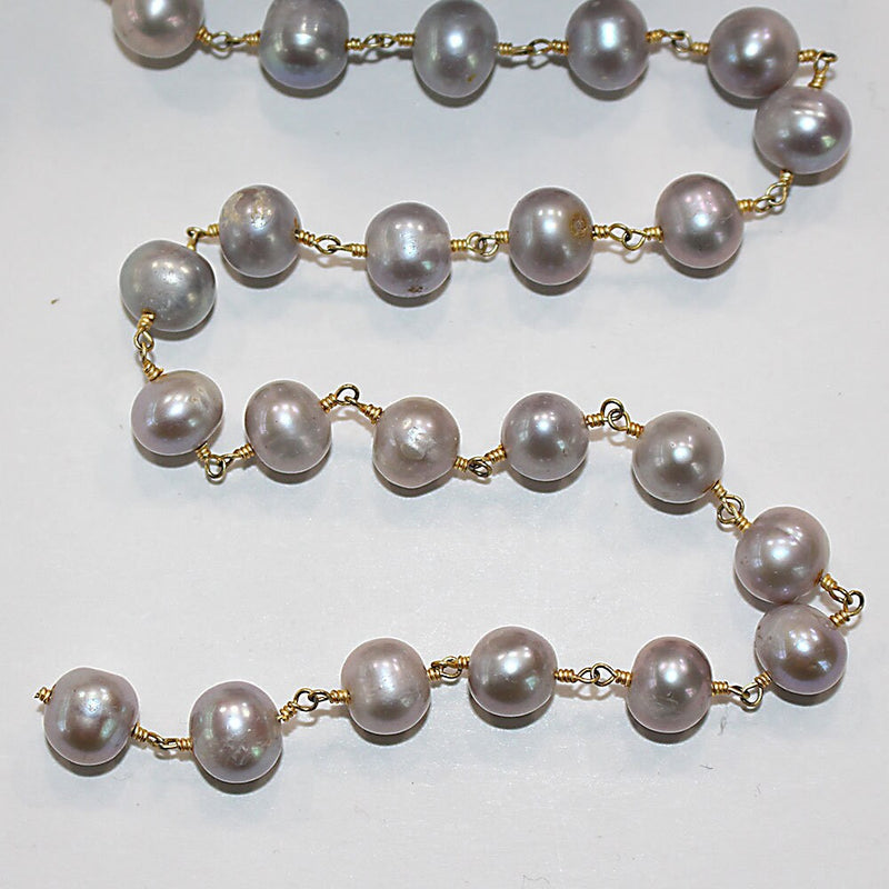 gray freshwater pearl semi-precious gemstone beads black oxidized antique rosary chain for a necklace, earrings, anklet, and bracelet making.
