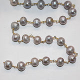 gray freshwater pearl semi-precious gemstone beads black oxidized antique rosary chain for a necklace, earrings, anklet, and bracelet making.
