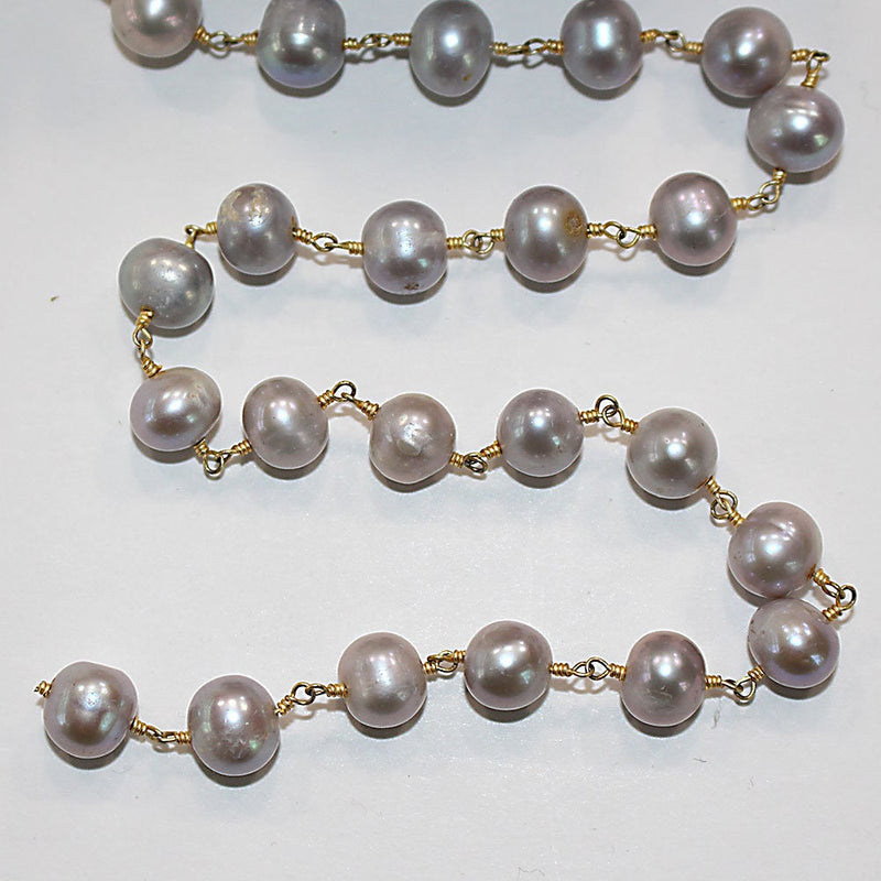 gray freshwater pearl semi-precious gemstone beads black oxidized antique rosary chain for a necklace, earrings, anklet, and bracelet making.