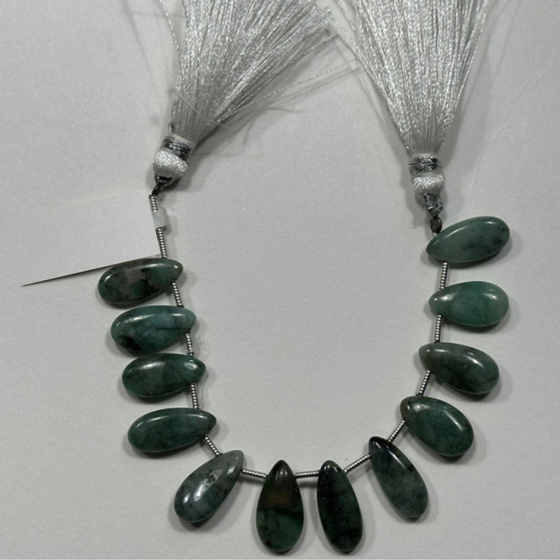 Emerald Smooth Pear 4 inch Bead Strand 6X11.5-6.5X13mm & 26 Cts Natural Semi Precious Gemstone Birthstone Women Jewelry Making Necklace DIY