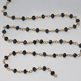 blue sapphire semi-precious gemstone beads 24k gold plated over silver rosary chain for a necklace, earrings, anklet, and bracelet making.