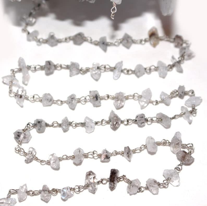 herkimer side drill semi-precious gemstone beads 24k gold plated over silver rosary chain for a necklace, earrings, anklet, and bracelet making.