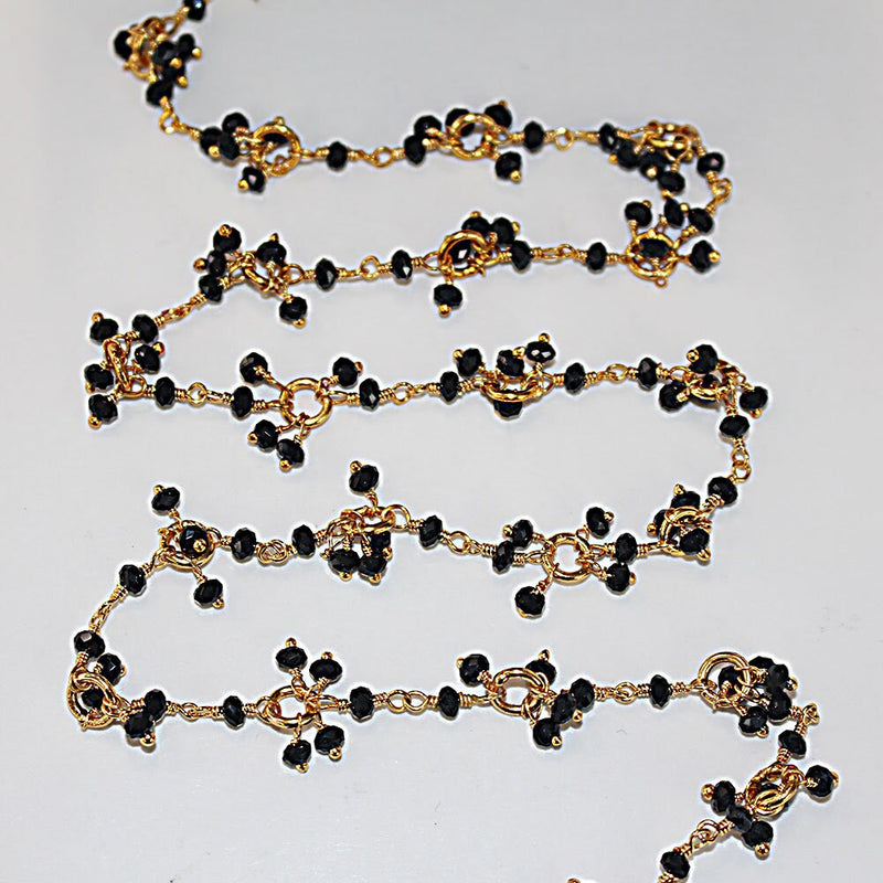 black spinel gemstone bead chain 24k gold plated over silver, women jewelry making necklaces, earrings, and bracelets bead chain.