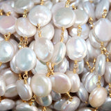 freshwater pearl semi-precious gemstone beads 24k gold plated over silver rosary chain for a necklace, earrings, anklet, and bracelet making.