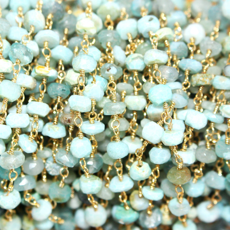 peruvian opal semi-precious gemstone beads black oxidized antique rosary chain for a necklace, earrings, anklet, and bracelet making.