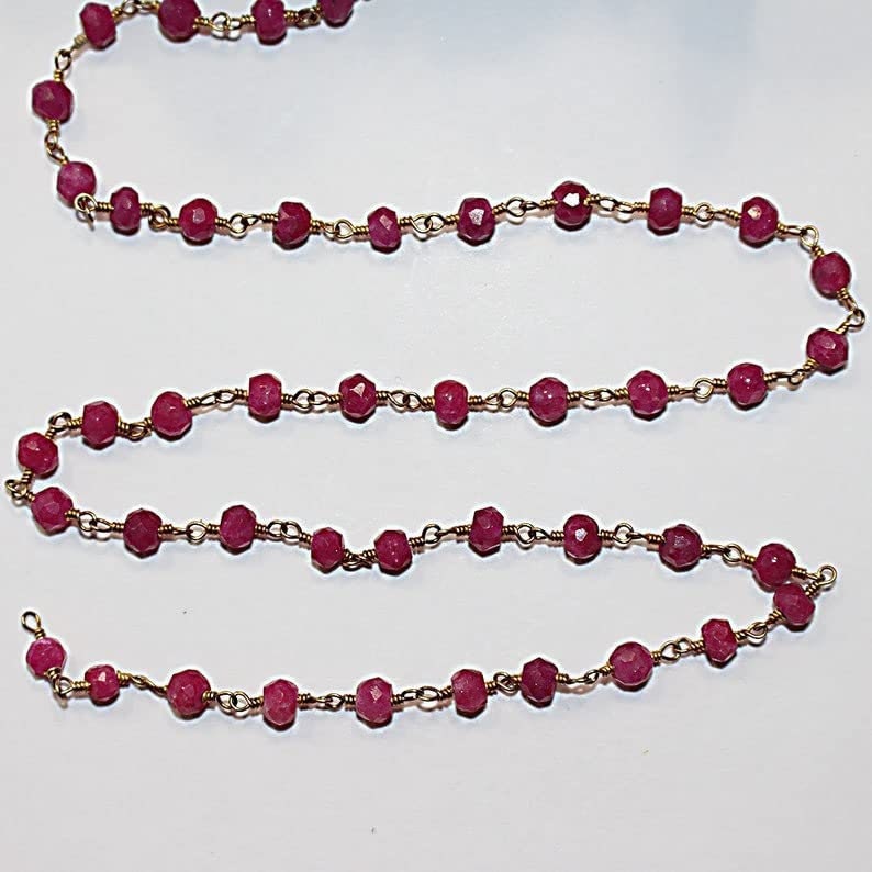 ruby semi-precious gemstone beads black oxidized antique rosary chain for a necklace, earrings, anklet, and bracelet making.