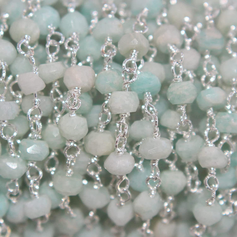 amazonite natural semi-precious gemstone beads silver rosary chain for a necklace, earrings, anklet, and bracelet making.