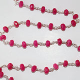 fuschia pink chalcedony natural semi-precious gemstone beads silver rosary chain for a necklace, earrings, anklet, and bracelet making.