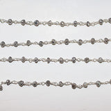 labradorite mystic natural semi-precious gemstone beads silver rosary chain for a necklace, earrings, anklet, and bracelet making.