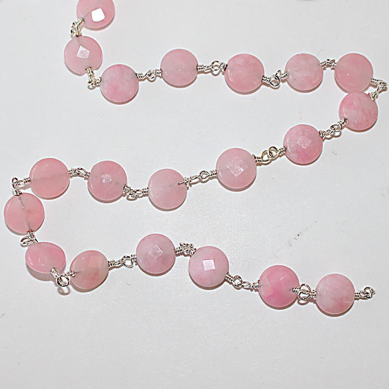 pink opal natural semi-precious gemstone beads silver rosary chain for a necklace, earrings, anklet, and bracelet making.