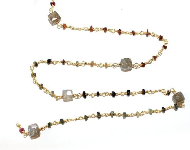 multi tourmaline & Labradorite Box semi-precious gemstone beads 24k gold plated over silver rosary chain for a necklace, earrings, anklet, and bracelet making.