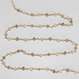 rainbow moonstone & freshwater pearl semi-precious gemstone beads 24k gold plated over silver rosary chain for a necklace, earrings, anklet, and bracelet making.