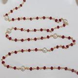 ruby jade & freshwater pearl semi-precious gemstone beads 24k gold plated over silver rosary chain for a necklace, earrings, anklet, and bracelet making.