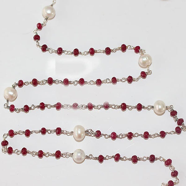 ruby jade & freshwater pearl semi-precious gemstone beads 24k gold plated over silver rosary chain for a necklace, earrings, anklet, and bracelet making.