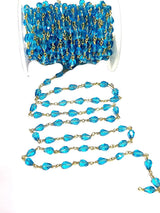 blue topaz drop gemstone bead chain 24k gold plated over silver, women jewelry making necklaces, earrings, and bracelets bead chain.