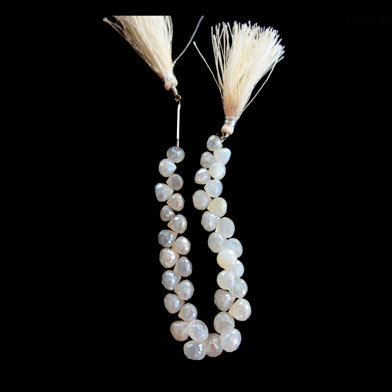 Pearl Chalcedony Faceted Onion Beads, 8 inch Strand