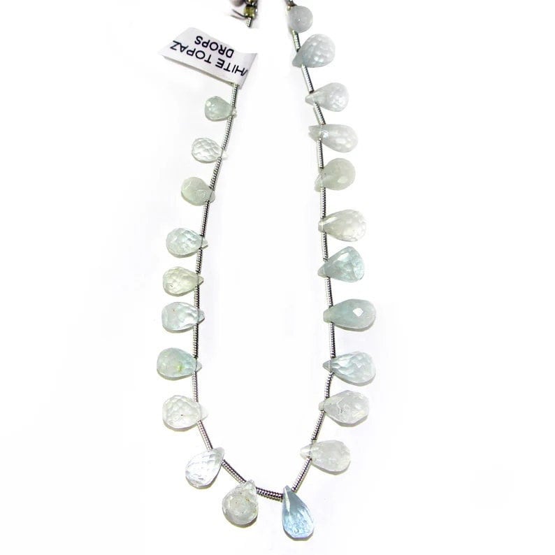 White Topaz Faceted Drop 8 inch Bead Strand Natural Semi Precious Gemstone Birthstone DIY Women Jewelry Making Necklace Earrings Craft