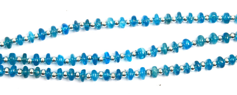 Neon Blue Apatite Smooth Rondelle 8 inch Bead Strand Natural Semi Precious Gemstone Birthstone DIY Women Jewelry Making Necklace Earrings