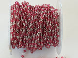 Ruby Quartz 3mm Beaded Rosary Chain, Silver Plated Jewelry Making