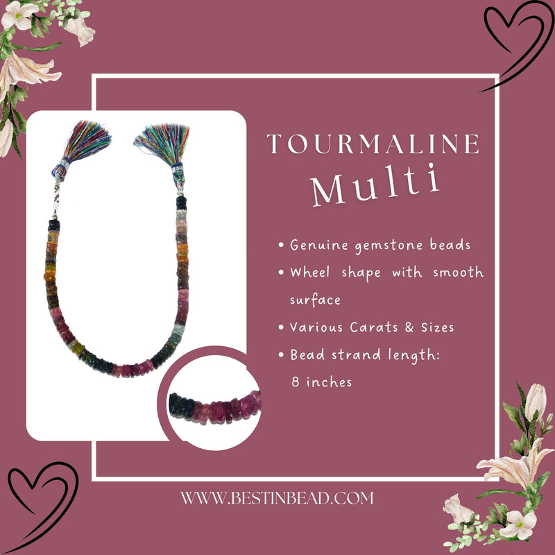 Multi Tourmaline Wheel Bead Strand