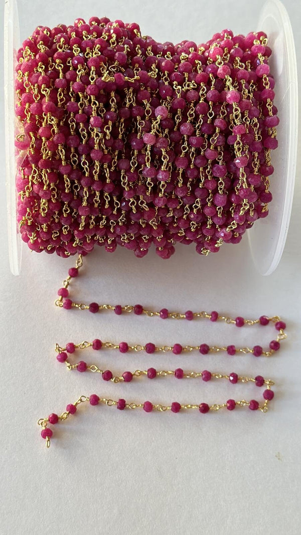 Ruby R Bezel Beaded Handmade Rosary Chain 24K gold plated over silver Women Jewelry Making Necklace Chain Anklet Bracelet Wholesale Price