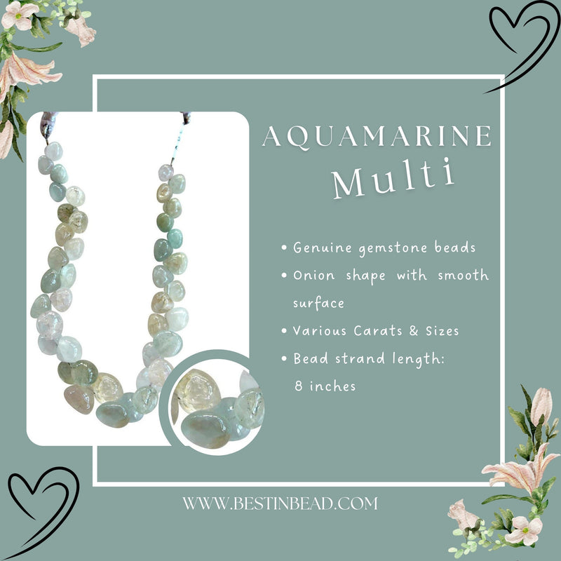 Multi Aquamarine Onion Bead Strand