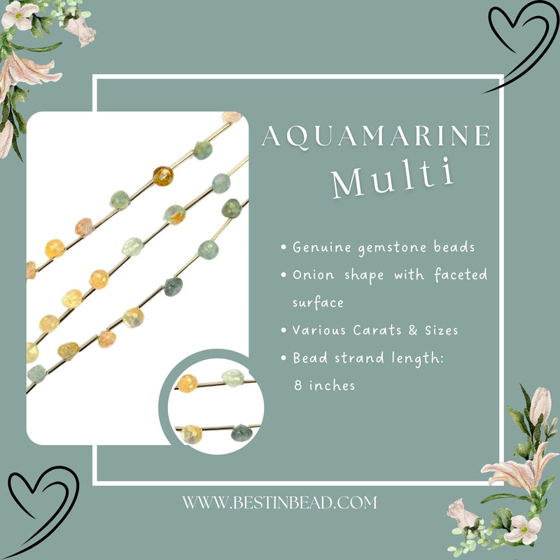 Multi Aquamarine Onion Bead Strand