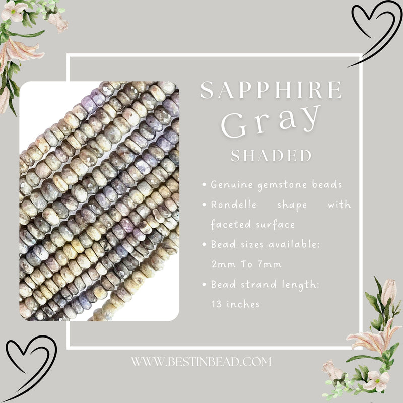 Gray Sapphire Shaded Rondelle Gemstone Beads