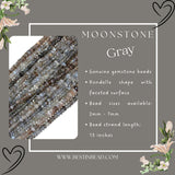 Gray Moonstone Rondelle Gemstone Beads