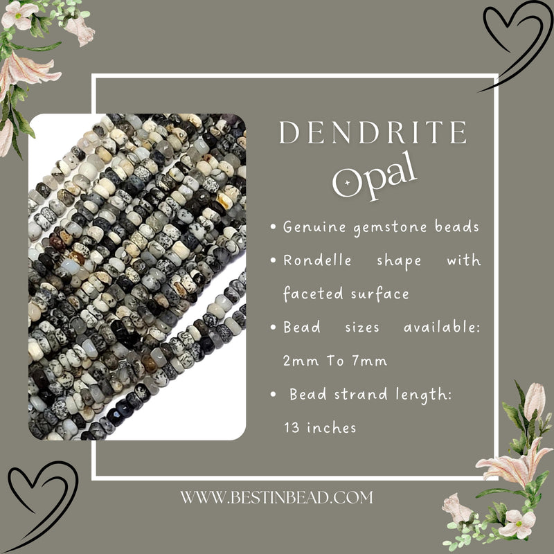 Dendrite Opal Rondelle Gemstone Beads