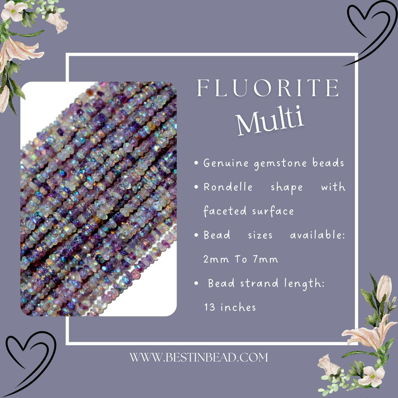 Multi Fluorite Rondelle Gemstone Beads