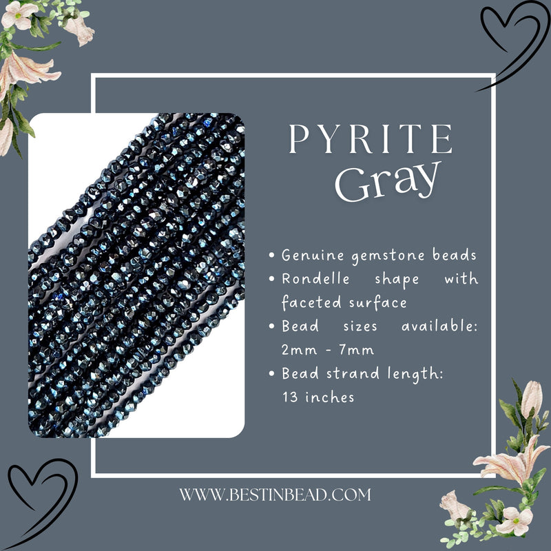 Pyrite Natural Gray Rondelle Gemstone Beads