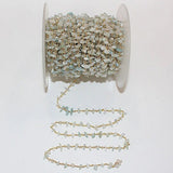 Aquamarine Chips Gold Rosary Chain - Jewelry Making Supplies for Necklace, Bracelet, Earring, Anklet - Beaded Gemstone Rosary