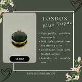 Boho Chic London Blue Topaz Bezel Pendant - Handcrafted Gemstone Necklace with 24kt Gold Plating