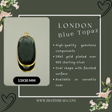 Boho Chic London Blue Topaz Bezel Pendant - Handcrafted Gemstone Necklace with 24kt Gold Plating