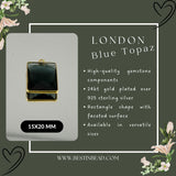 Boho Chic London Blue Topaz Bezel Pendant - Handcrafted Gemstone Necklace with 24kt Gold Plating