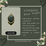 Boho Chic London Blue Topaz Bezel Pendant - Handcrafted Gemstone Necklace with 24kt Gold Plating