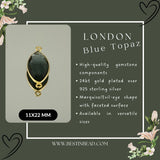 Boho Chic London Blue Topaz Bezel Pendant - Handcrafted Gemstone Necklace with 24kt Gold Plating