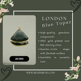 Boho Chic London Blue Topaz Bezel Pendant - Handcrafted Gemstone Necklace with 24kt Gold Plating