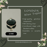 Boho Chic London Blue Topaz Bezel Pendant - Handcrafted Gemstone Necklace in 925 Sterling Silver with Stunning Finishes